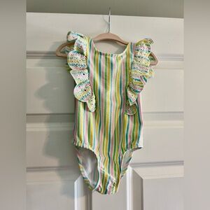 Little Me- Colorful Striped Ruffle Swimsuit- 24m